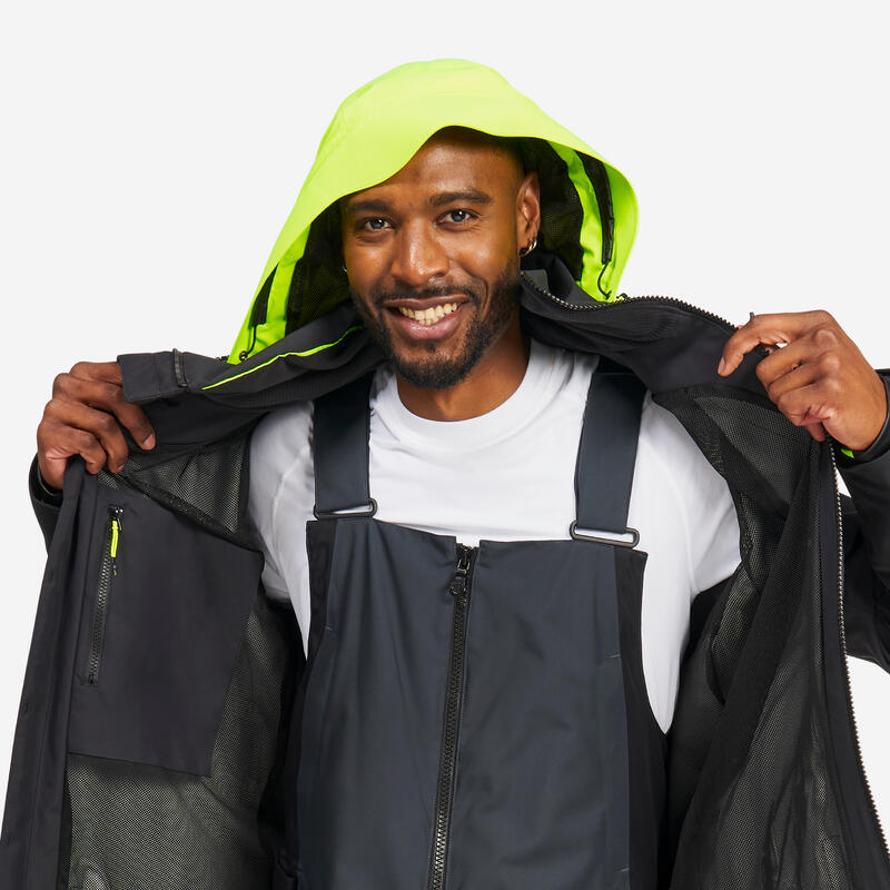 Veste de quart imperméable et coupe vent, homme, 500, noir / jaune fluo