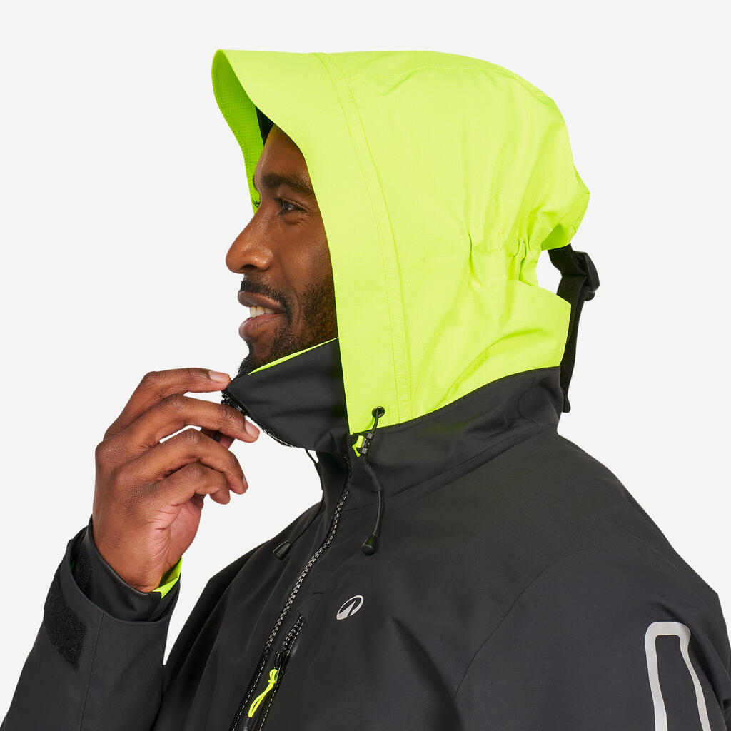 Men's Waterproof and Windproof Quarter Jacket 500 - black / neon yellow