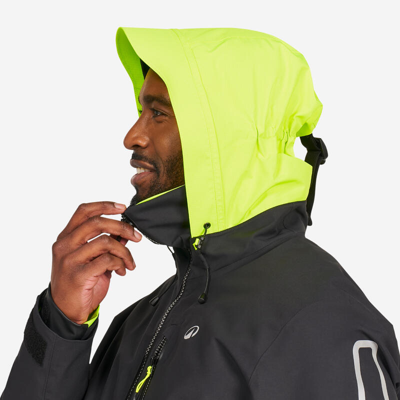 Veste de quart imperméable et coupe vent, homme, 500, noir / jaune fluo