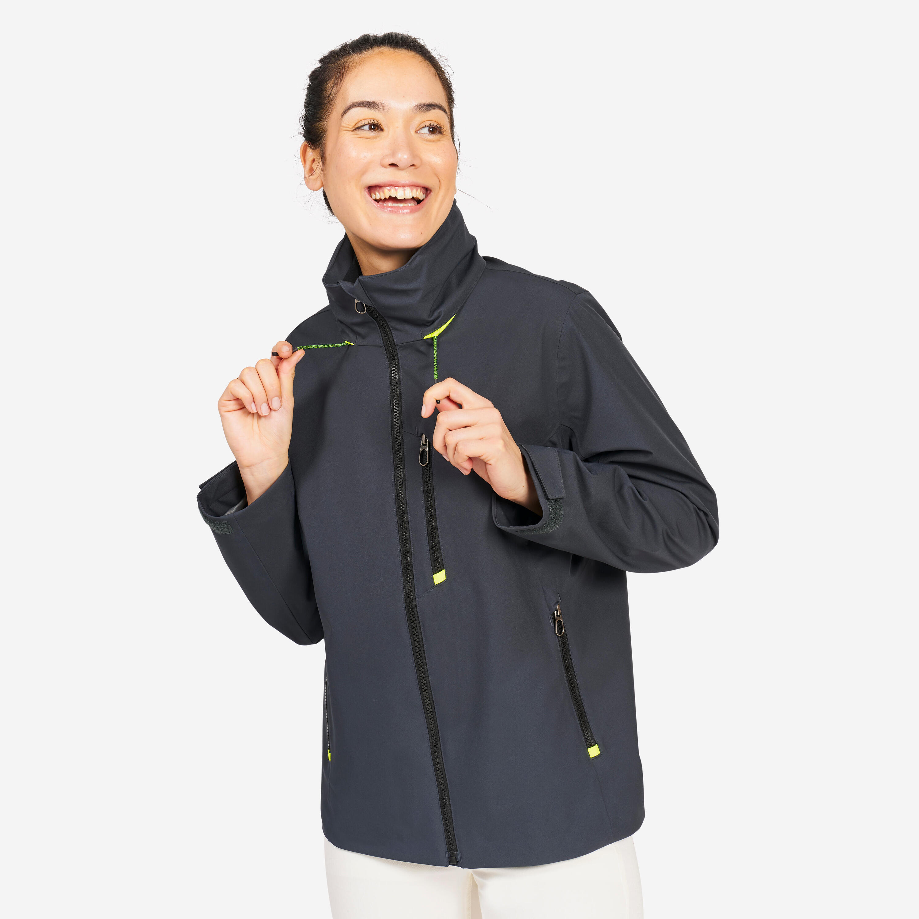Giacca vela donna SAILING 500 impermeabile grigio scuro  15/24