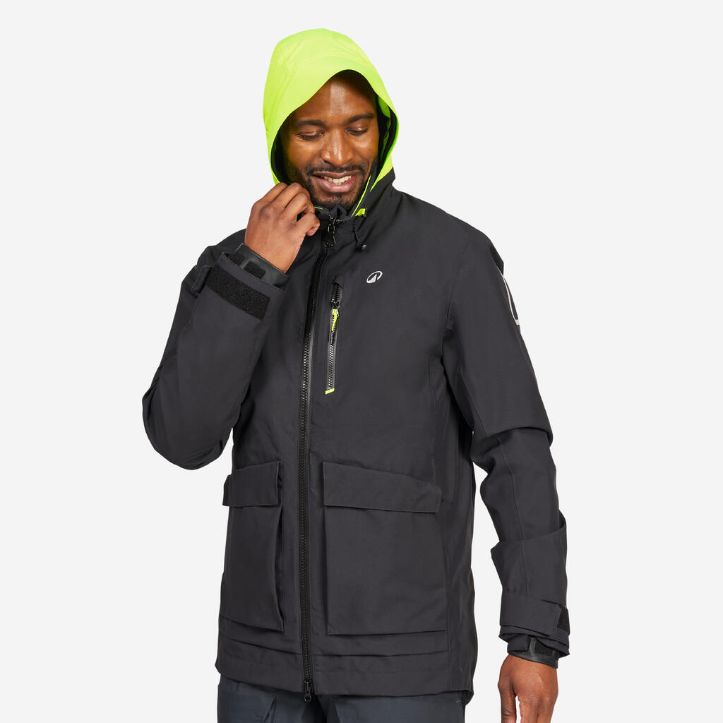 Men's Waterproof and Windproof Quarter Jacket 500 - black / neon yellow