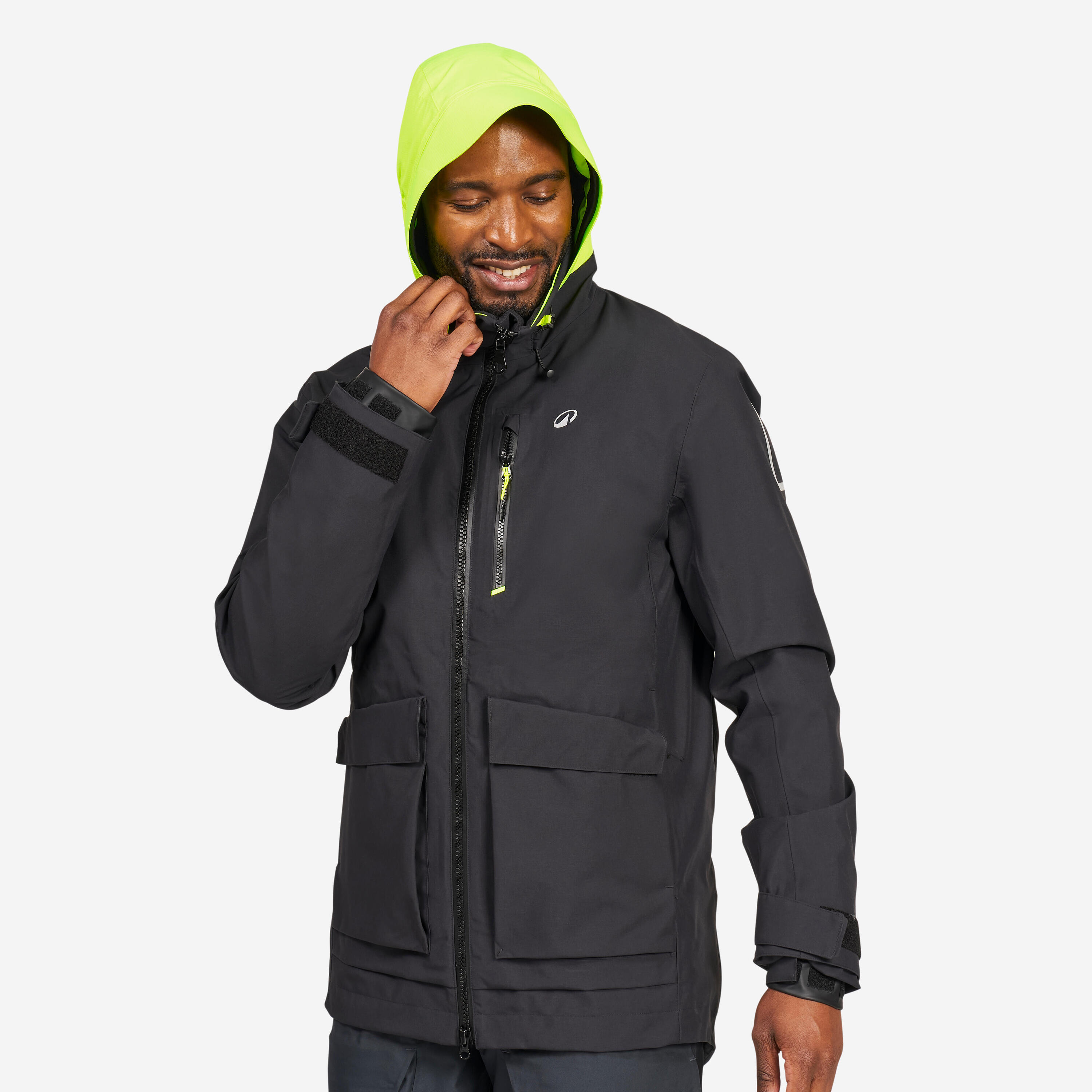 Men’s Waterproof and Windproof Quarter Jacket 500 - black / neon yellow 2/10
