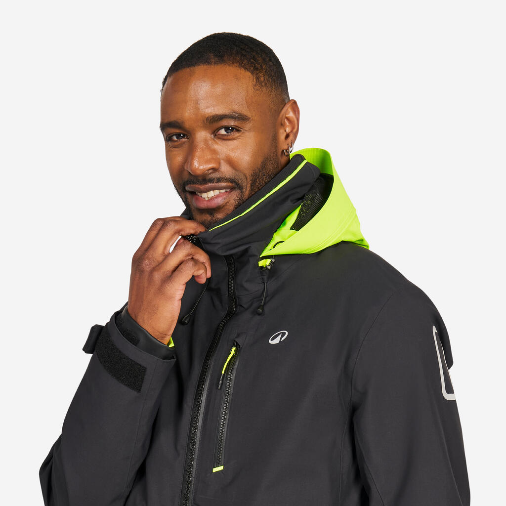 Men's Waterproof and Windproof Quarter Jacket 500 - black / neon yellow