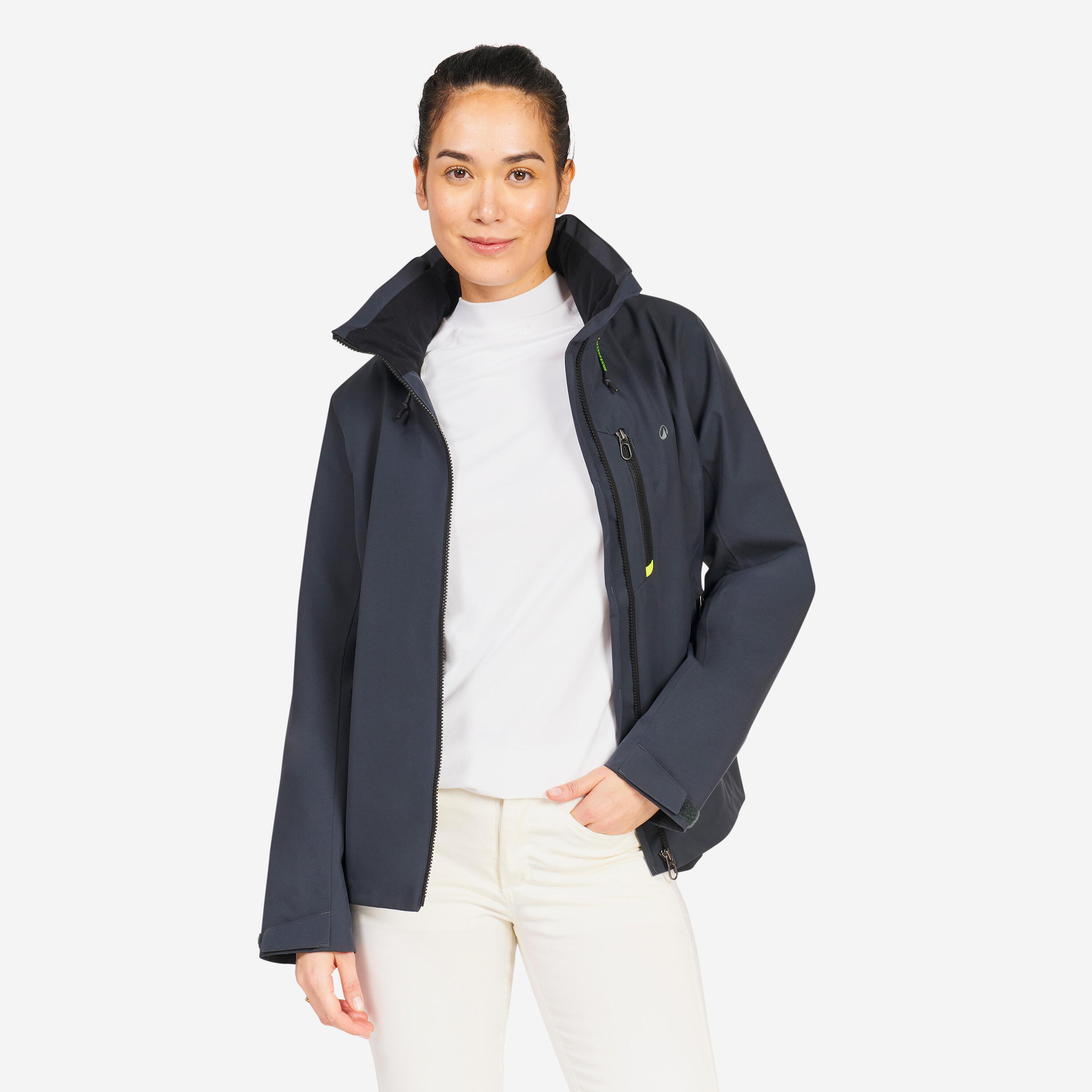 Giacca vela donna SAILING 500 impermeabile grigio scuro  17/24