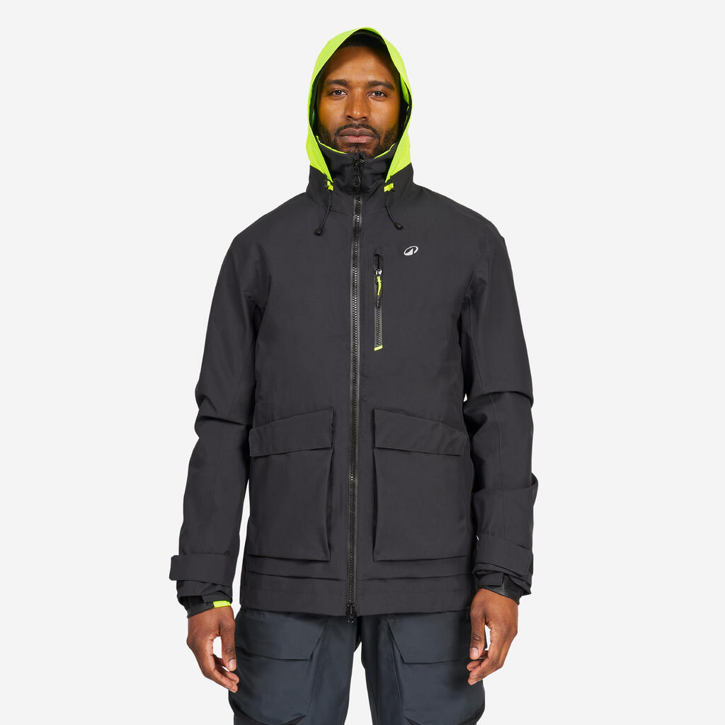 Men's Waterproof and Windproof Quarter Jacket 500 - black / neon yellow