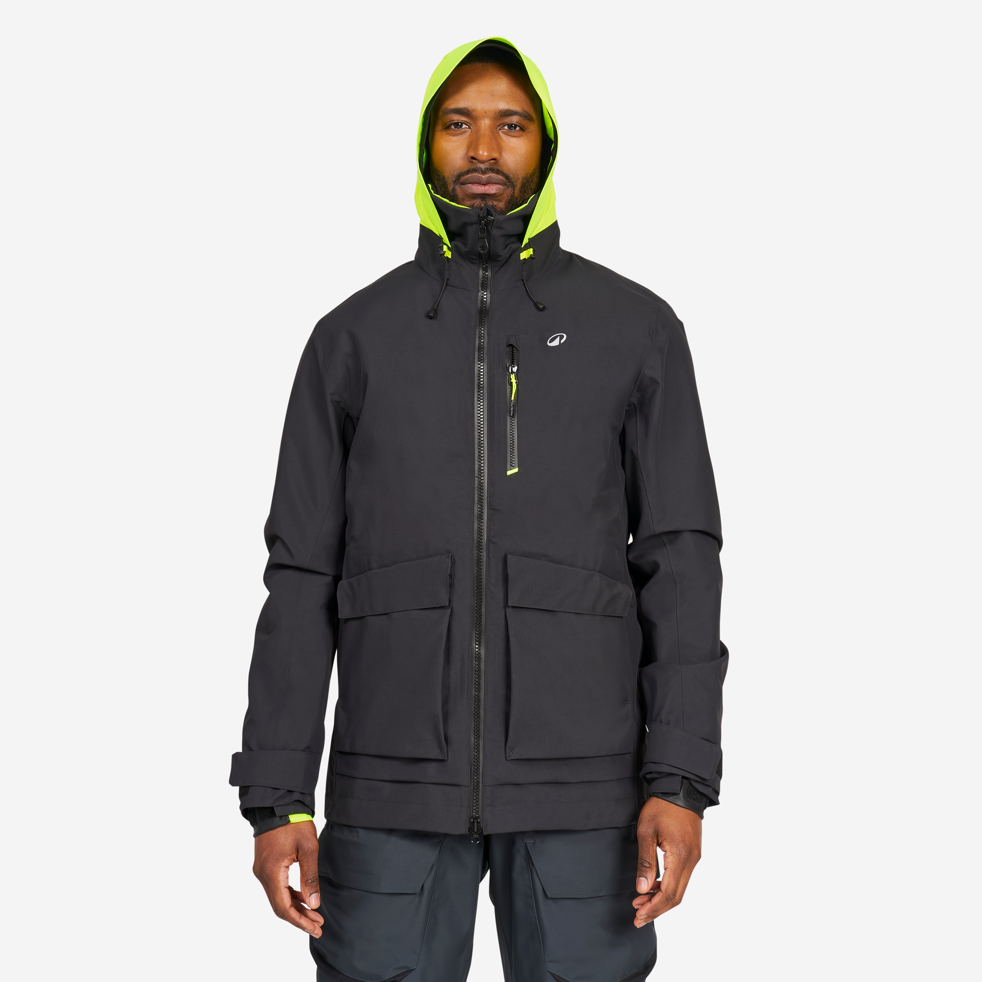 Veste de quart imperméable et coupe vent, homme, 500, noir / jaune fluo - Voile, Bateau - Tribord- Clubs - Entreprises - Collectivités - Associations