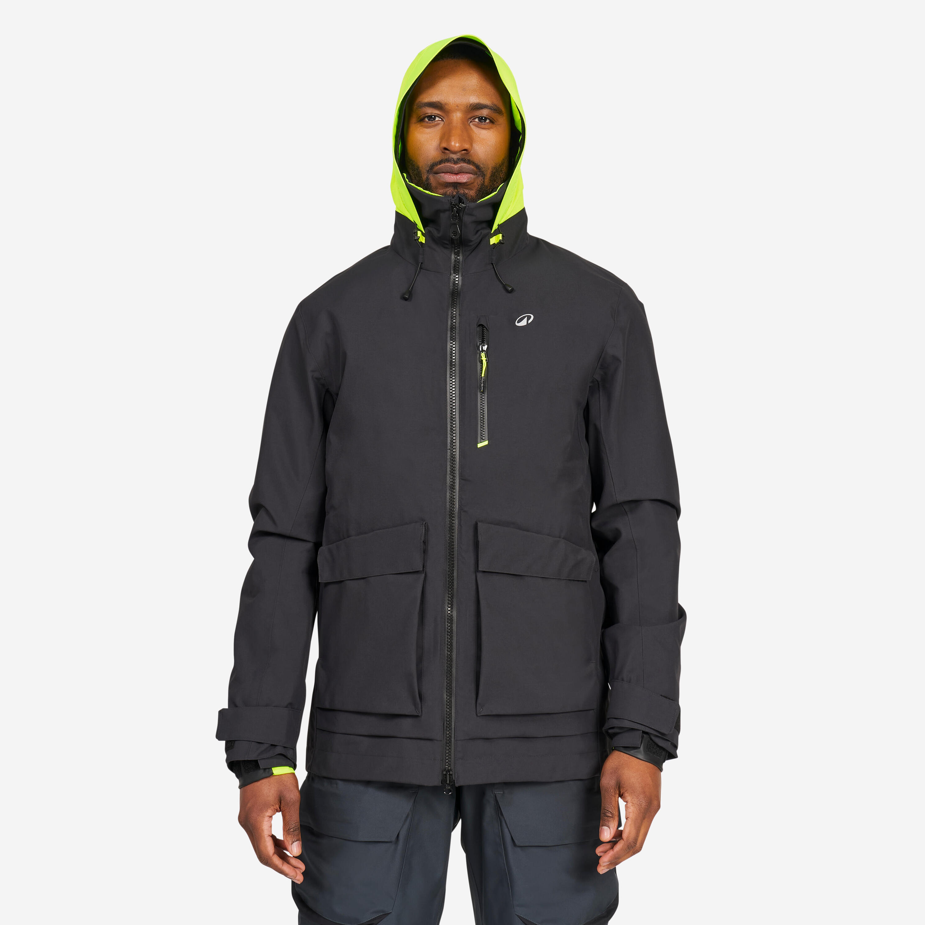 TRIBORD Men’s Waterproof and Windproof Quarter Jacket 500 - black / neon yellow
