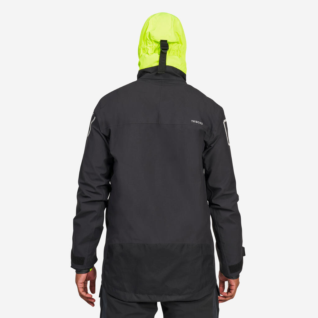 Men's Waterproof and Windproof Quarter Jacket 500 - black / neon yellow