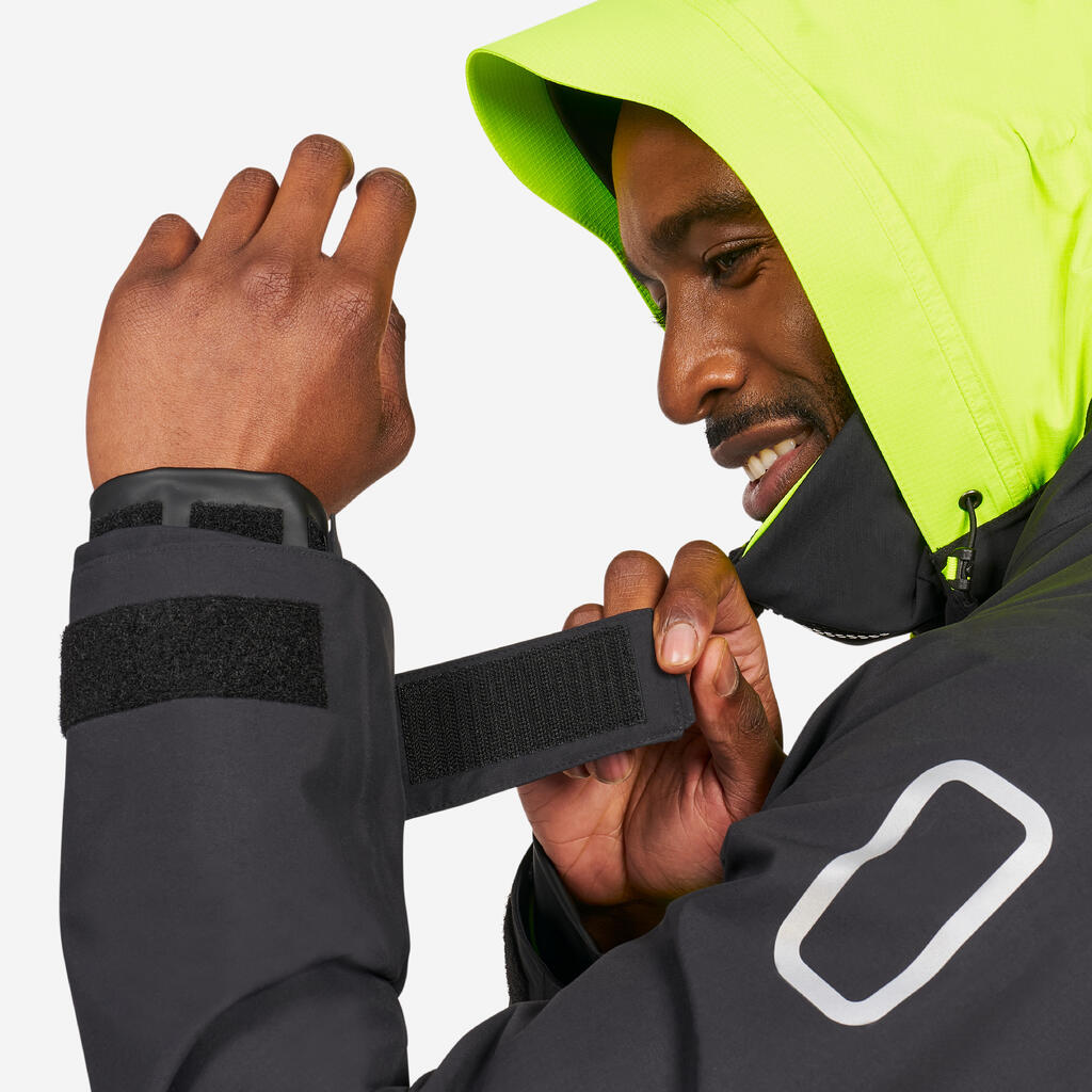 Men's Waterproof and Windproof Quarter Jacket 500 - black / neon yellow