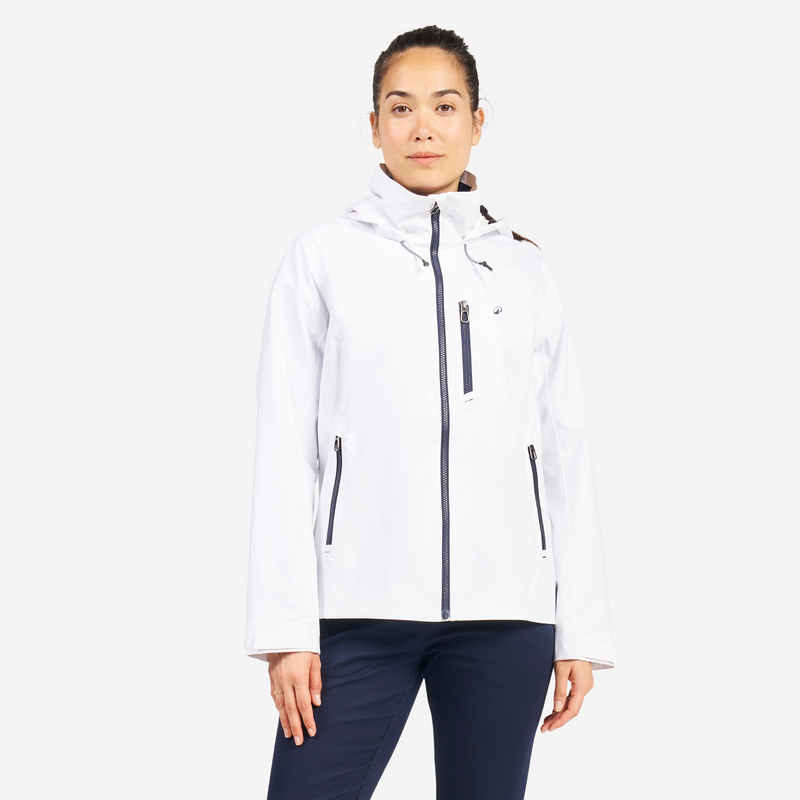Veste imperméable coupe-vent de voile femme sailing 500 blanche