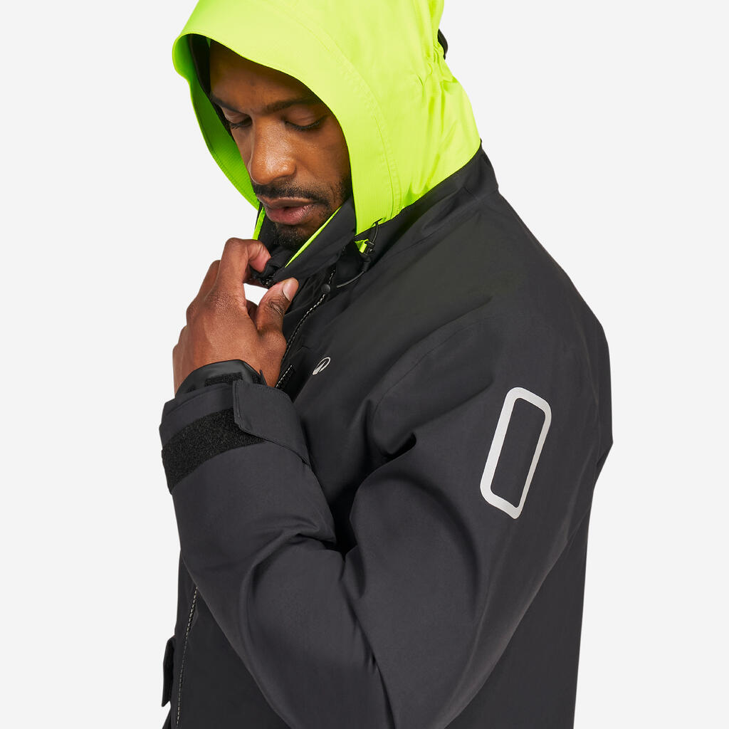 Men's Waterproof and Windproof Quarter Jacket 500 - black / neon yellow
