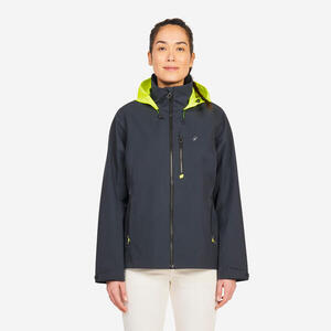 Chaqueta Impermeable Cortavientos Mujer Sailing 300 Gris Capucha Amarilla