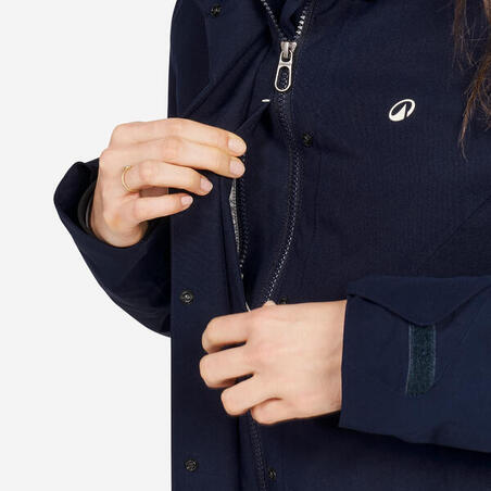 Куртка жіноча 500 для вітрильного спорту подовжена водонепроникна темно-синя