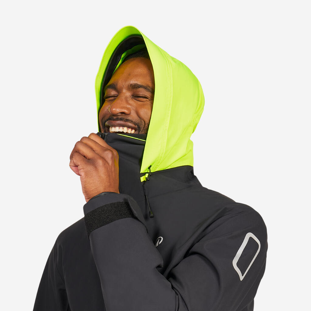 Men's Waterproof and Windproof Quarter Jacket 500 - black / neon yellow