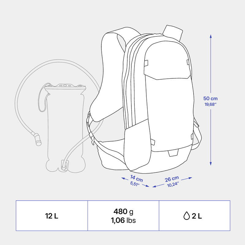 Sac à dos hydratation de vélo, VTT, 12L / 2L, Noir