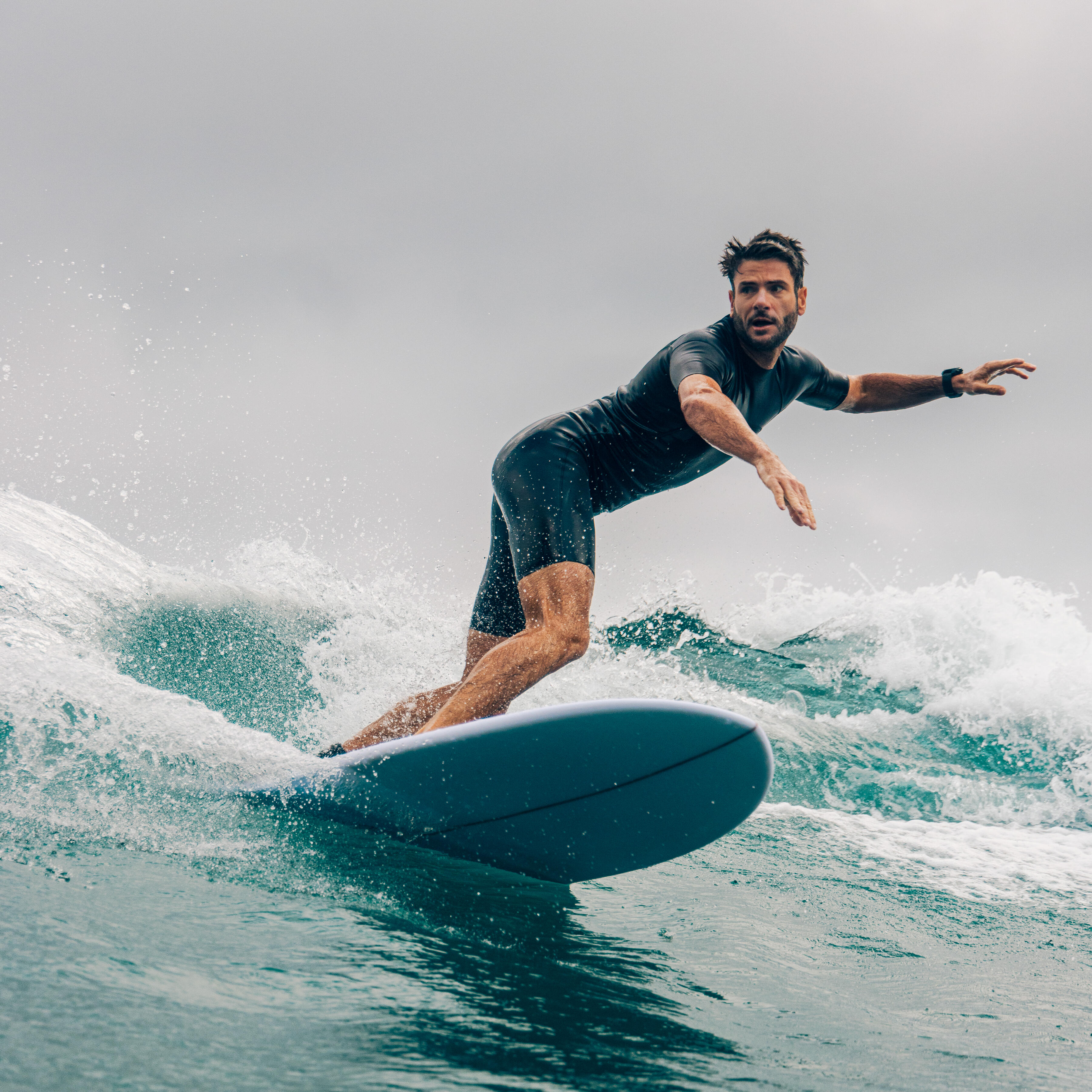 Men's Surfing Stretch Neoprene Shorty Wetsuit 500 -Blue Men's Surfing Stretch Neoprene Shorty Wetsuit 500 -Blue