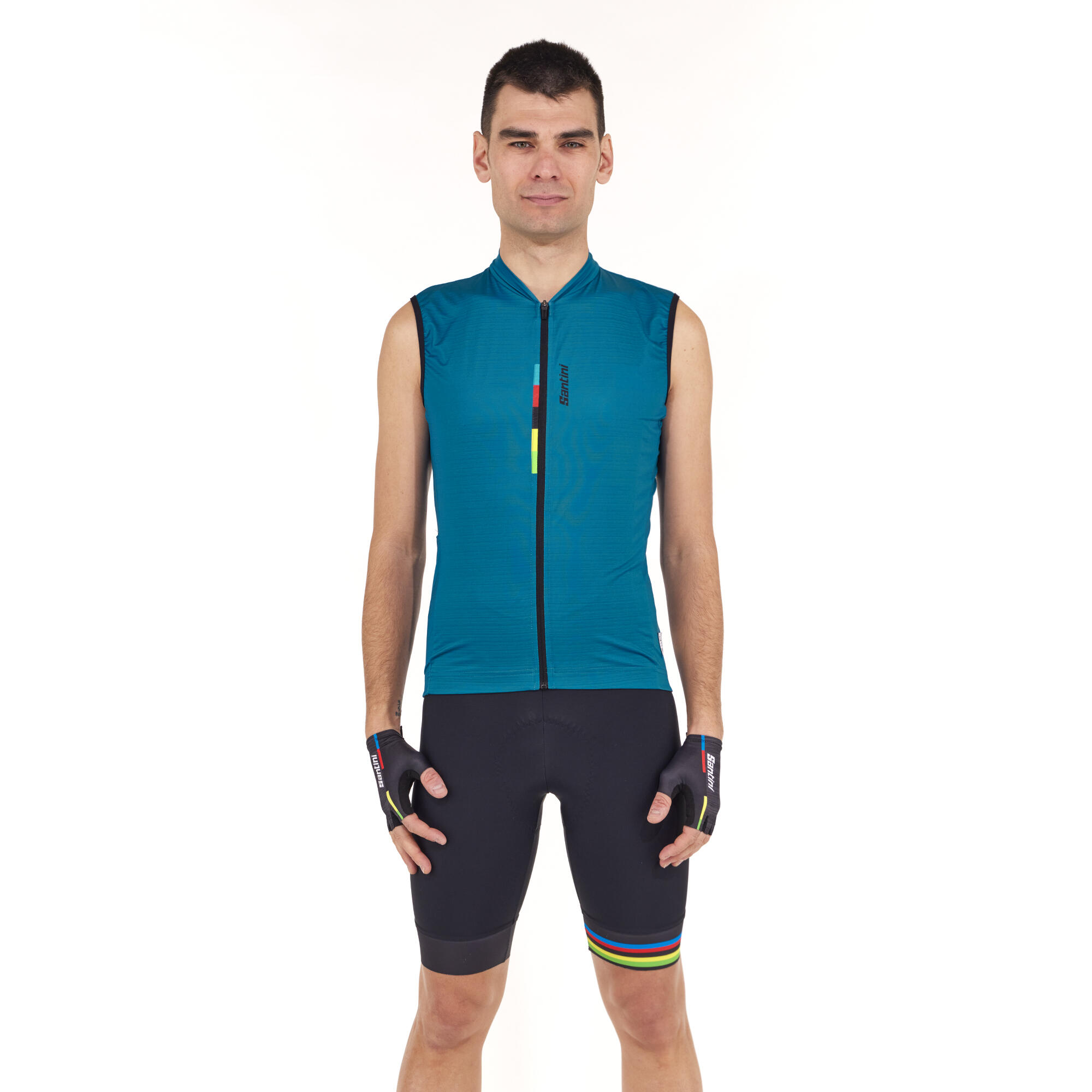 Maglia smanicata ciclismo Santini Uomo Uci Rainbow Teal