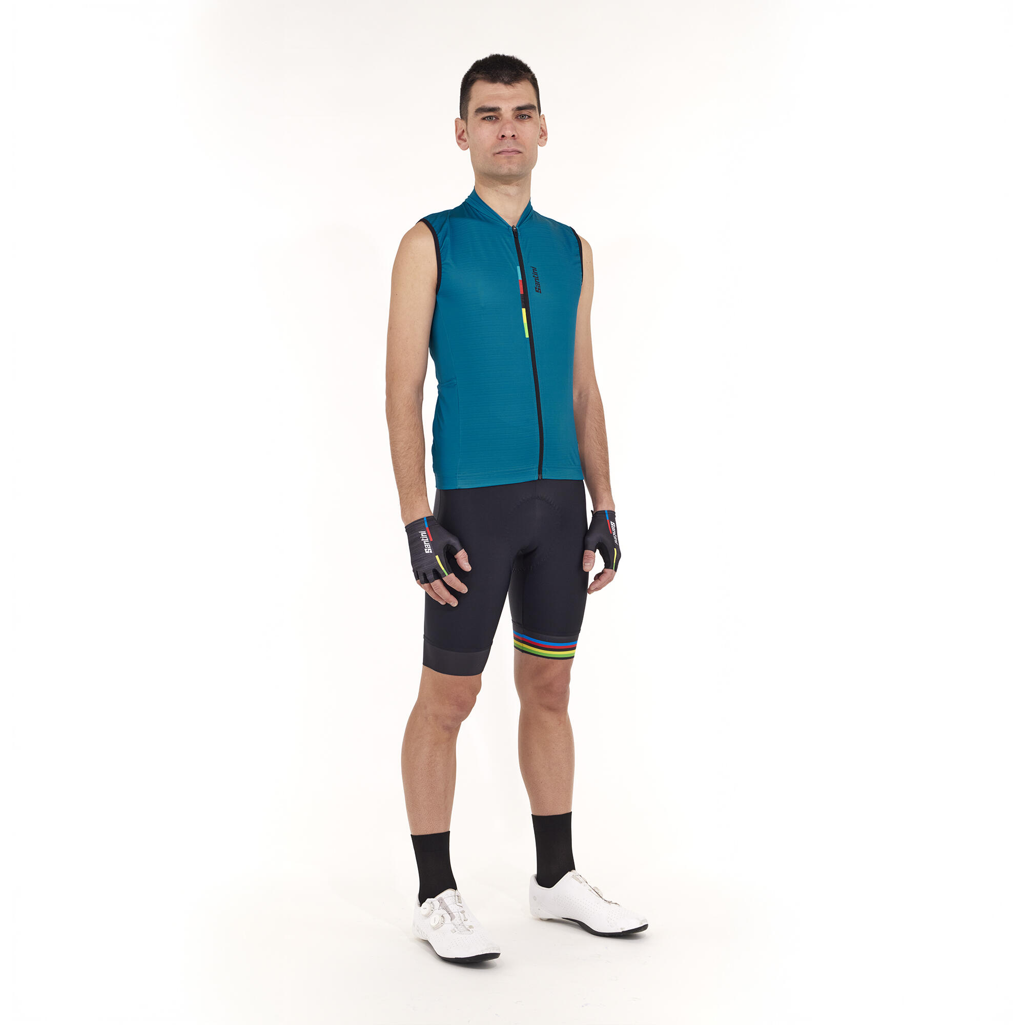 SANTINI Maglia smanicata ciclismo Santini Uomo Uci Rainbow Teal