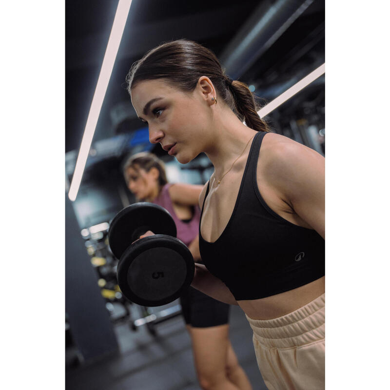 Brassière dos croisé maintien léger Femme, Noir