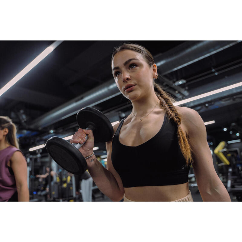 Brassière dos croisé maintien léger Femme, Noir