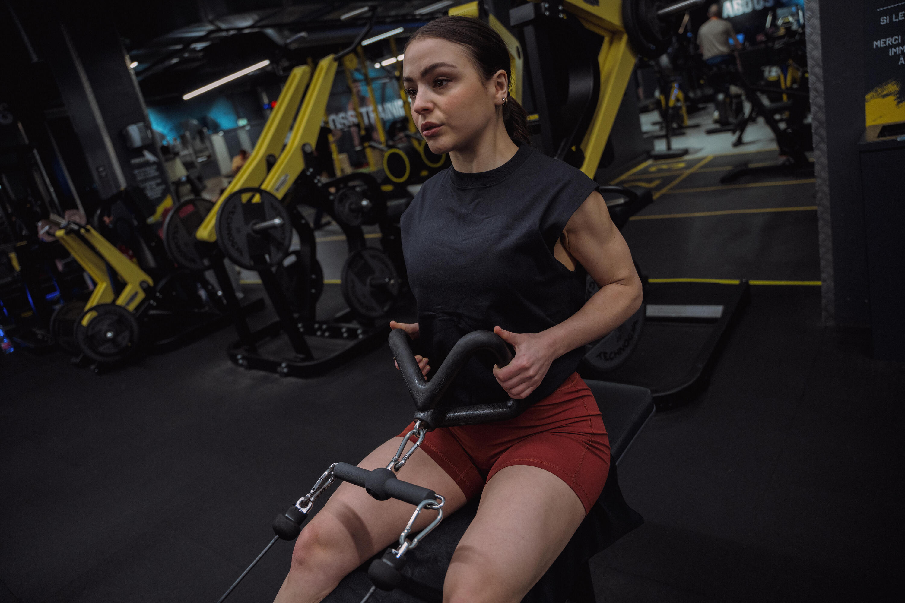 Débardeur de musculation oversize col rond femme, noir 10/13
