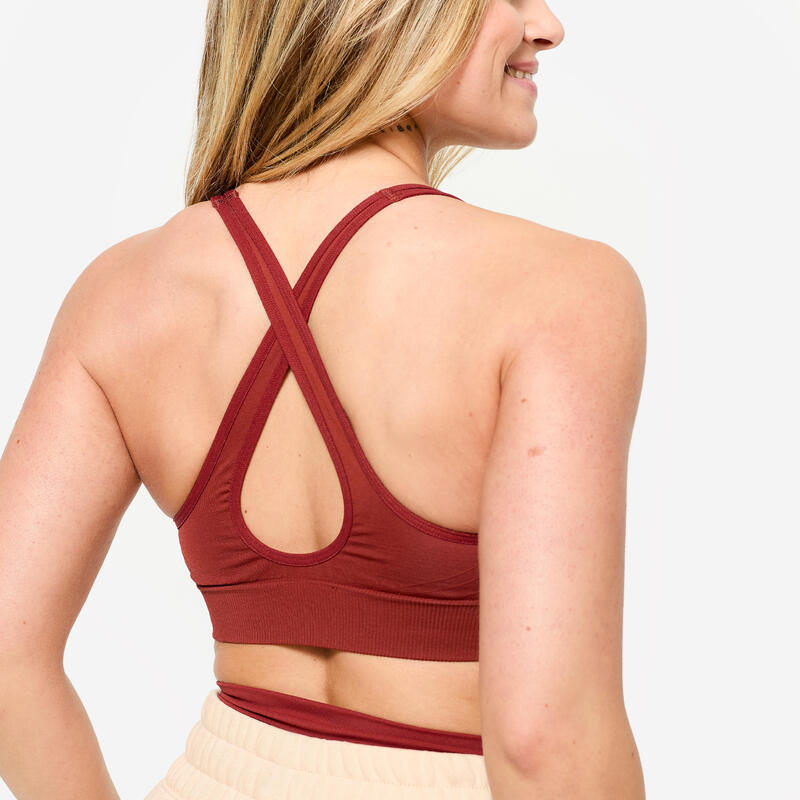 Brassière dos croisé maintien léger Femme, Terracotta