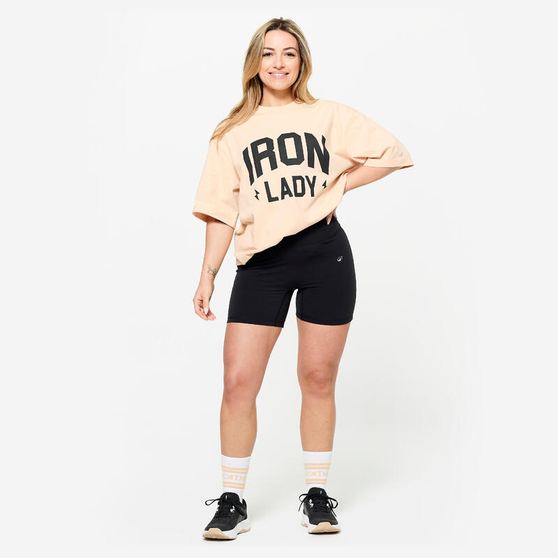 T-shirt de musculation oversize femme, beige