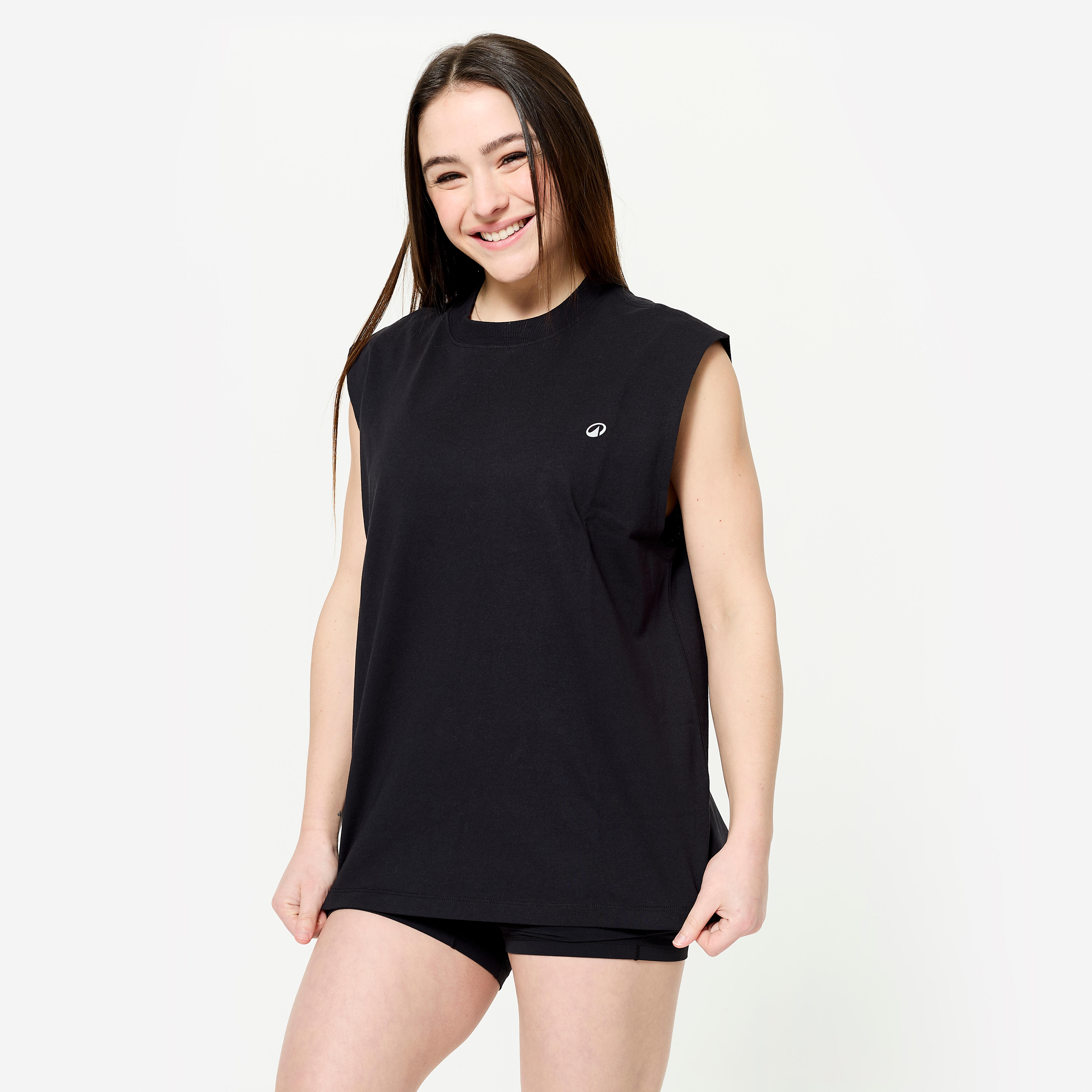 Domyos Top Damen Krafttraining Oversize Rundhalsausschnitt – schwarz | 03608393239136 Domyos Top Damen Krafttraining Oversize Rundhalsausschnitt – schwarz | 03608393239136