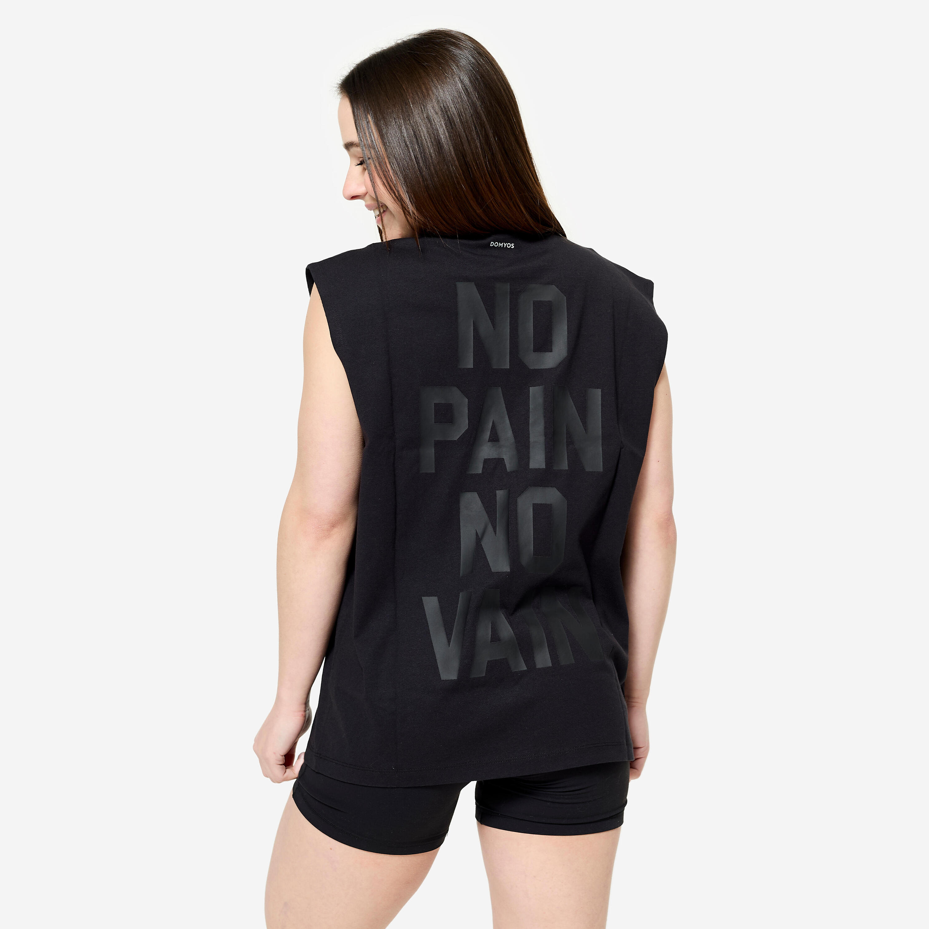 Débardeur de musculation oversize col rond femme, noir 4/13
