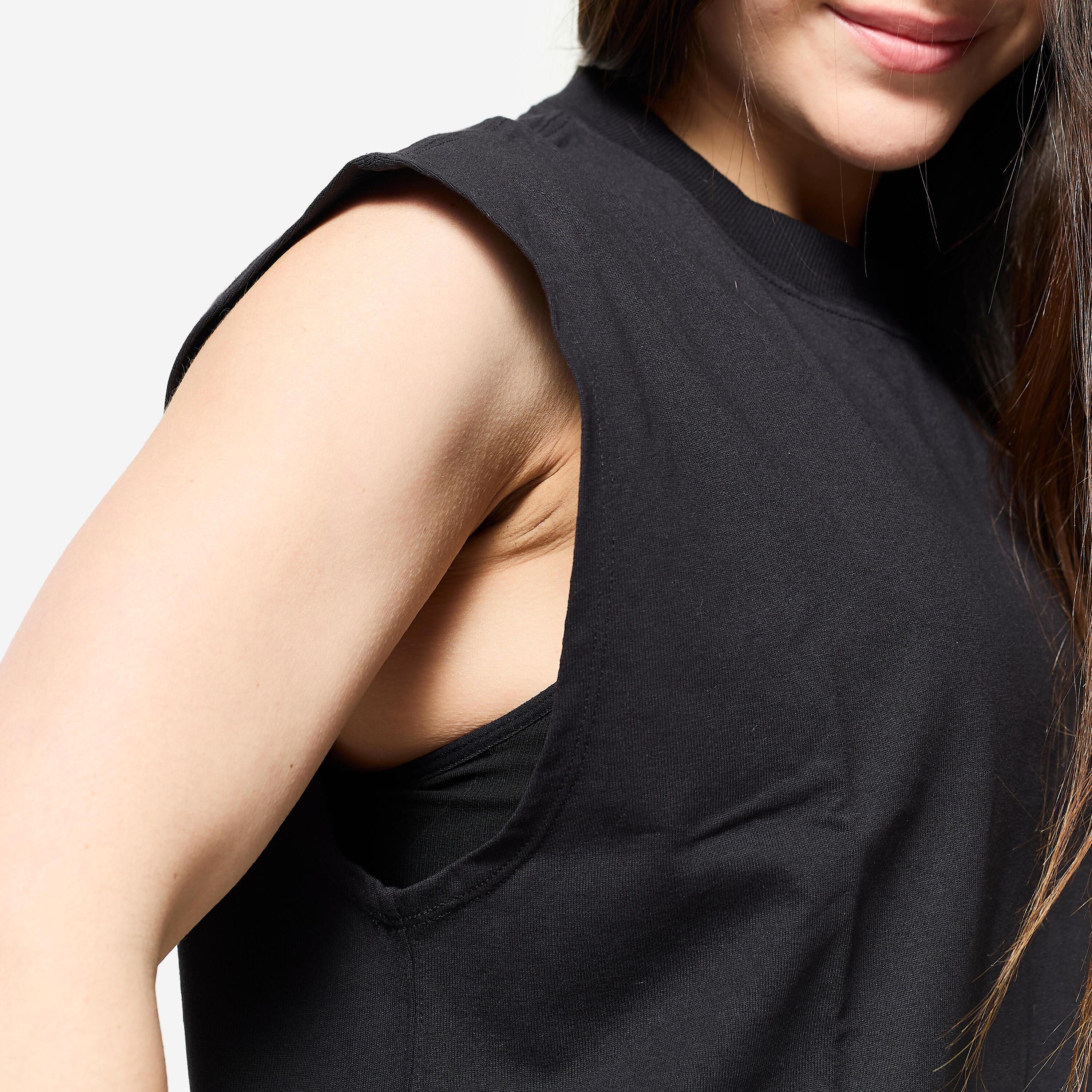 Débardeur de musculation oversize col rond femme, noir 3/13