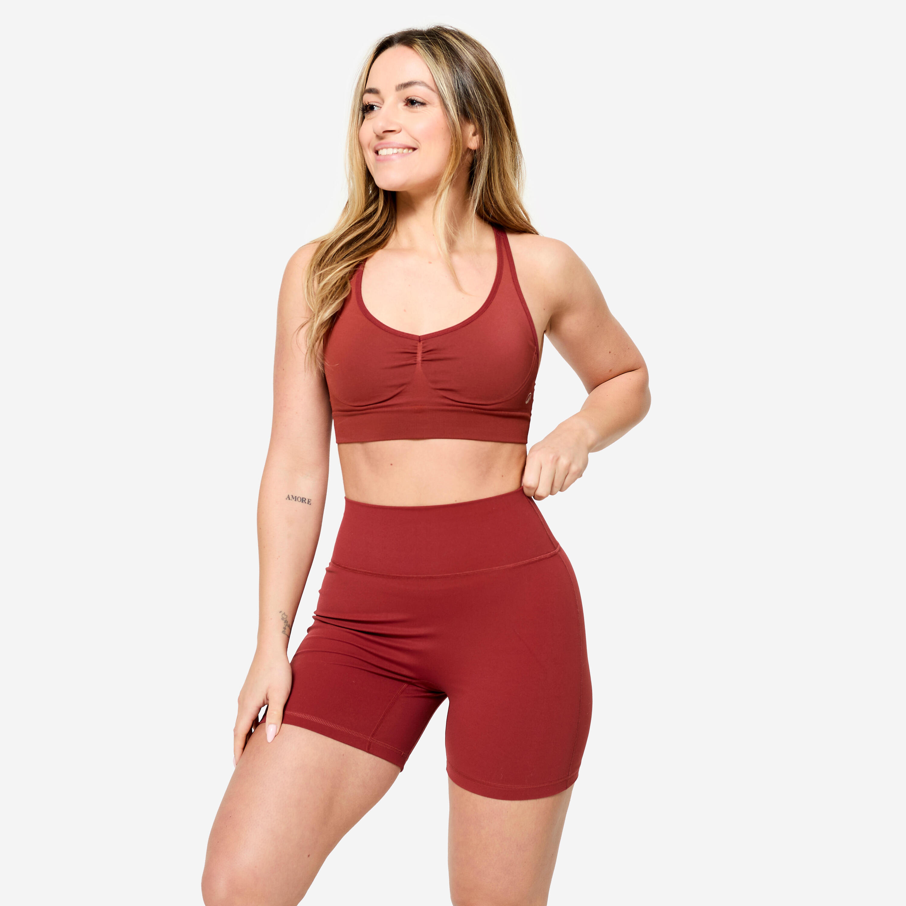 Micro short de musculation slim taille haut femme, terracotta 2/11