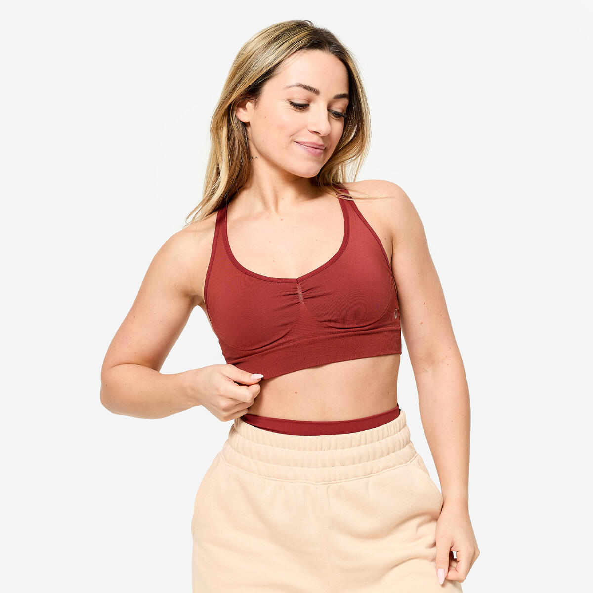 Brassière dos croisé maintien léger Femme, Terracotta