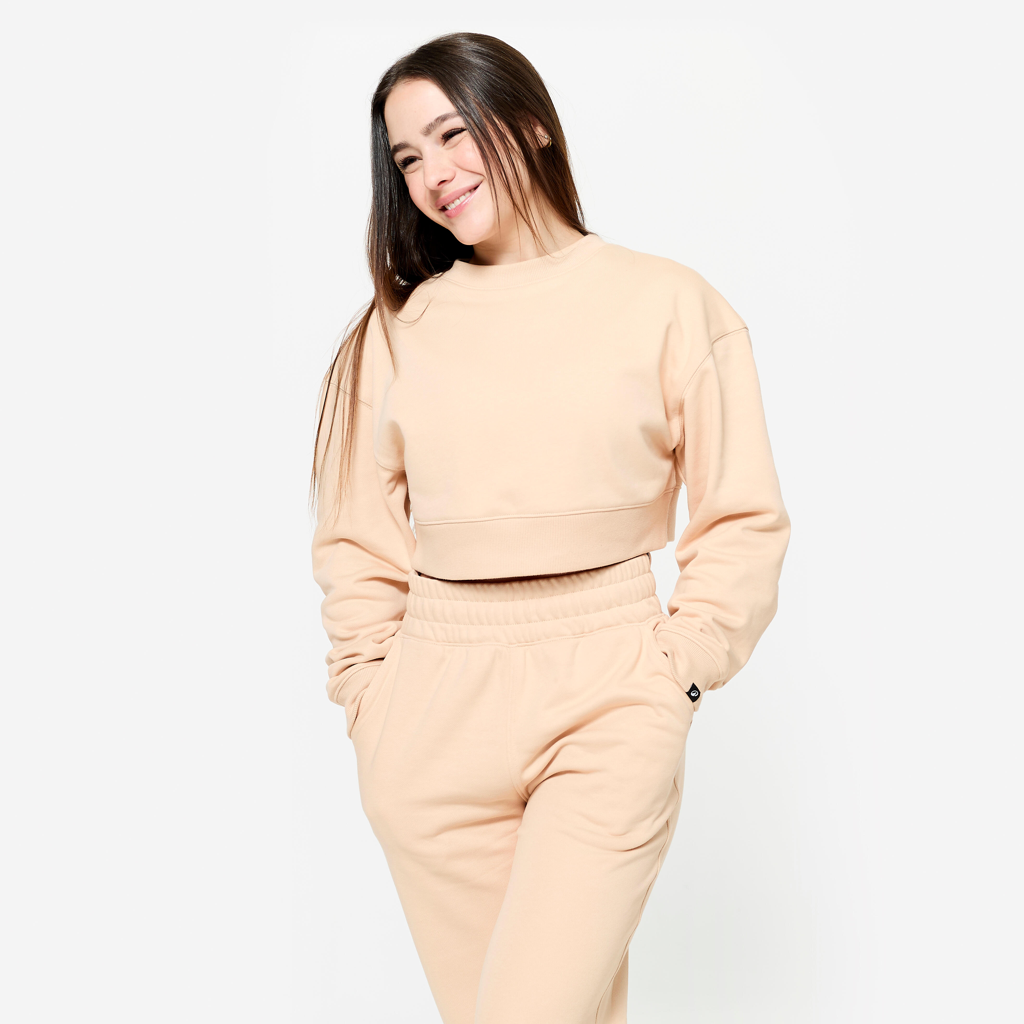 Domyos Crop Sweatshirt Damen Krafttraining – beige | 03608393219008 Domyos Crop Sweatshirt Damen Krafttraining – beige | 03608393219008