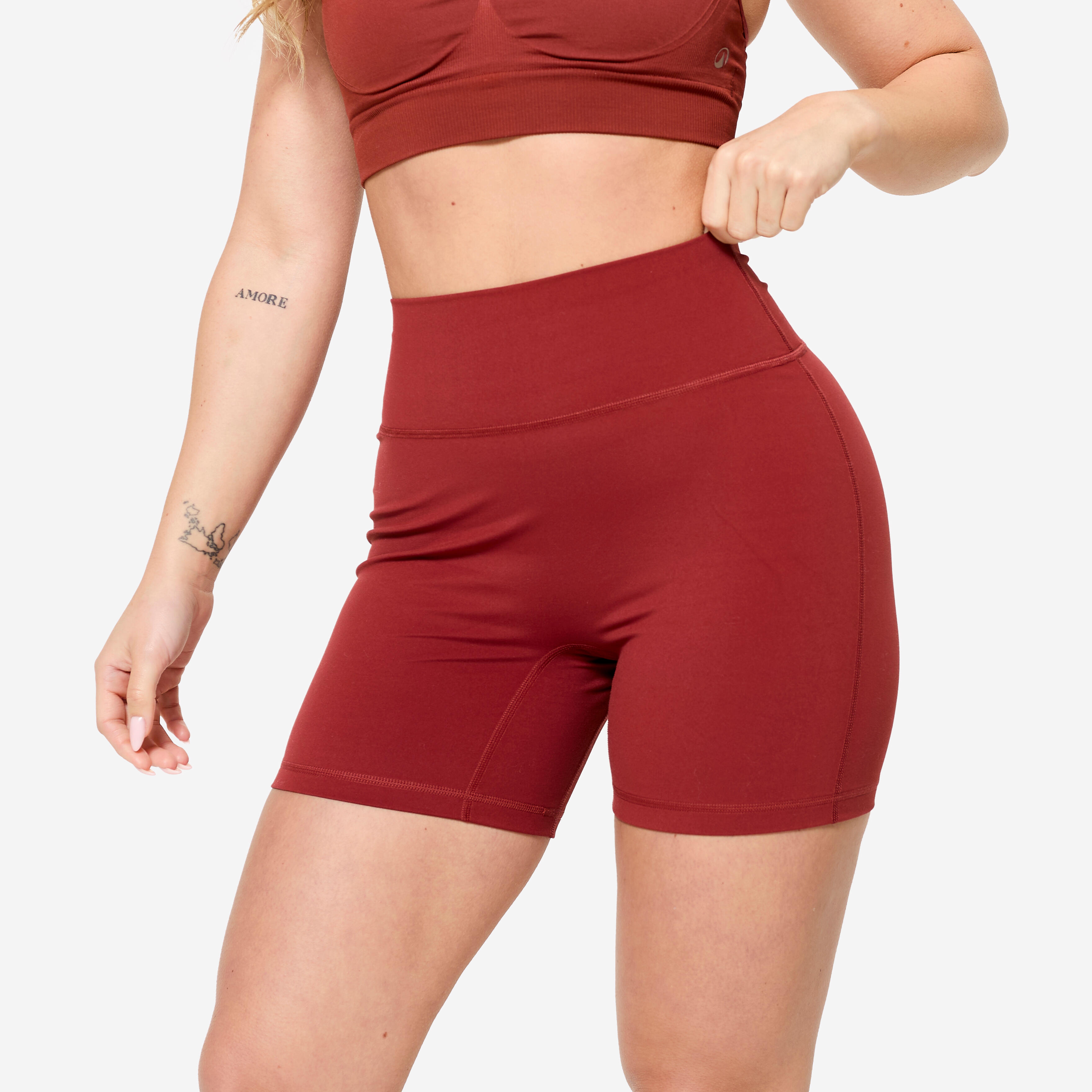 Micro short de musculation slim taille haut femme, terracotta