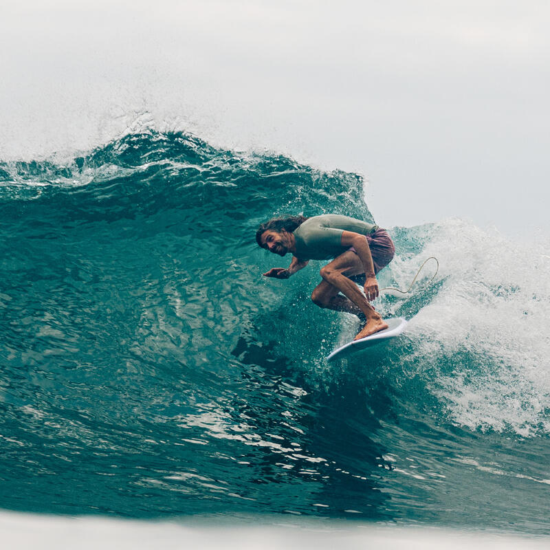 Planche de surf hybride en résine 6'4 40L avec 3 ailerons - kaki