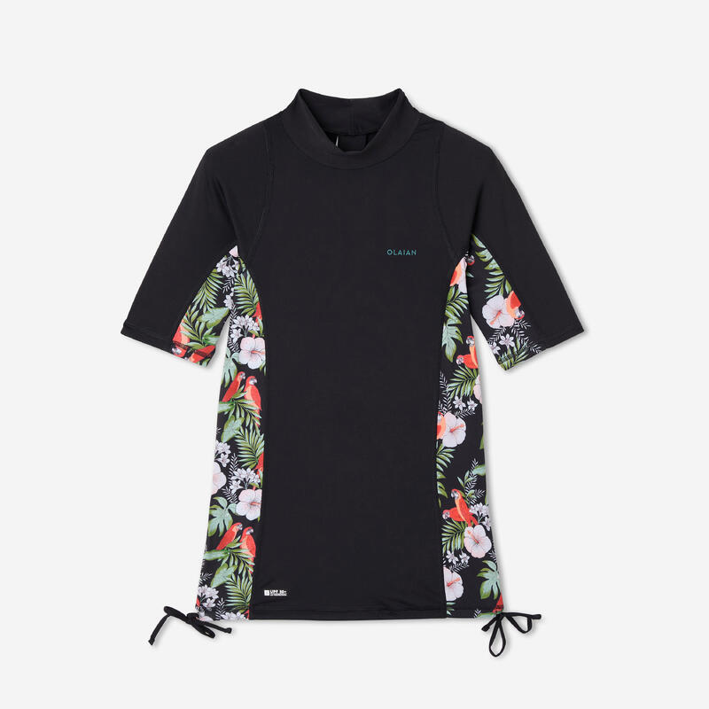 Tricou anti UV 500 S UPF50+, UV>95% negru și imprimeu floral PARROT Damă