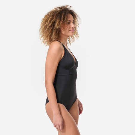 WOMEN'S 1-PIECE SURF SWIMSUIT WITH ADJUSTABLE BACK BEA BLACK