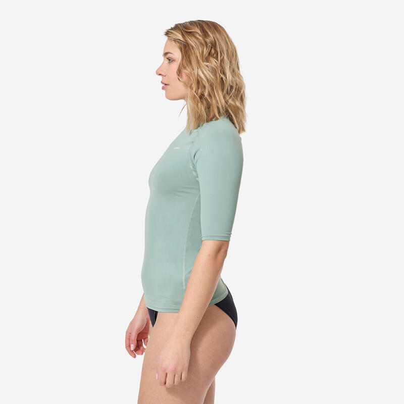 Tee shirt anti uv surf top 100 manches courtes femme kaki clair