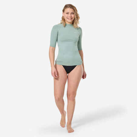 Women's anti-UV short-sleeve surf top T-shirt 100 - light khaki