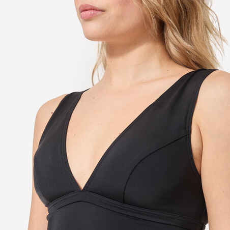 Tankini Swimsuit Top with V-Neck and Removable Padded Cups MARINE - PLAIN BLACK