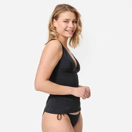 Tankini Swimsuit Top with V-Neck and Removable Padded Cups MARINE - PLAIN BLACK