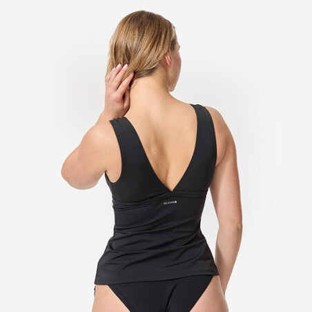 Tankini Swimsuit Top with V-Neck and Removable Padded Cups MARINE - PLAIN BLACK