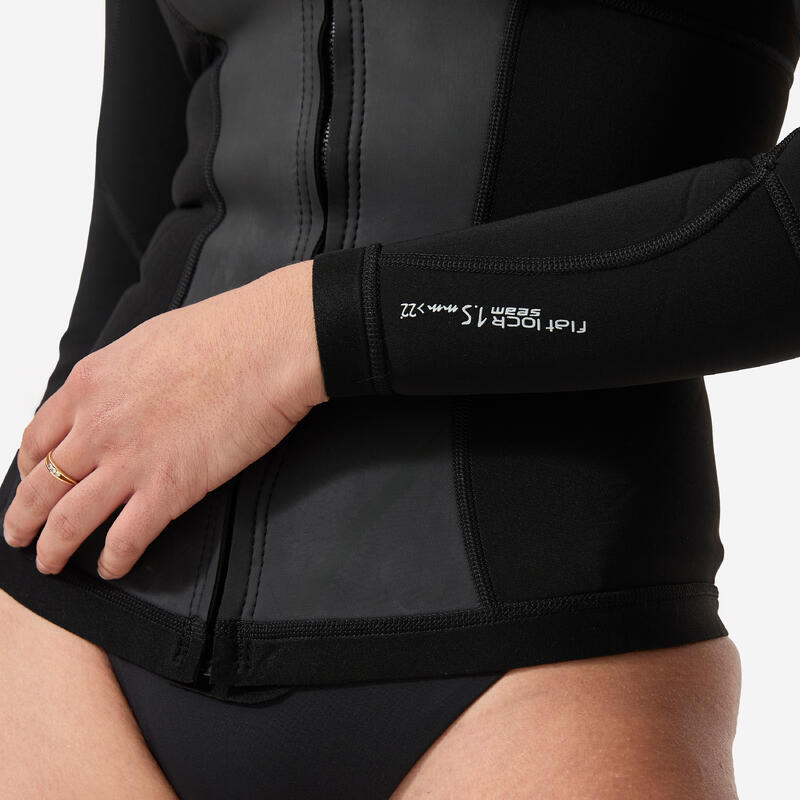 Jachetă surf neopren 900 spumă de 1,5 mm și fermoar frontal Damă 
