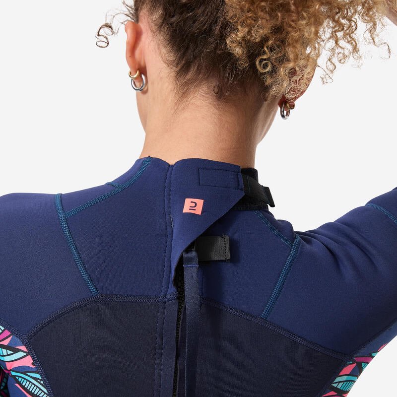 Shorty de surf femme 500 waku zip dos manches courtes