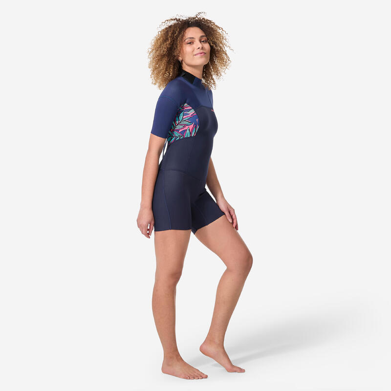 Dámský krátký neopren na surf s krátkým rukávem a zipem na zádech 500 Waku