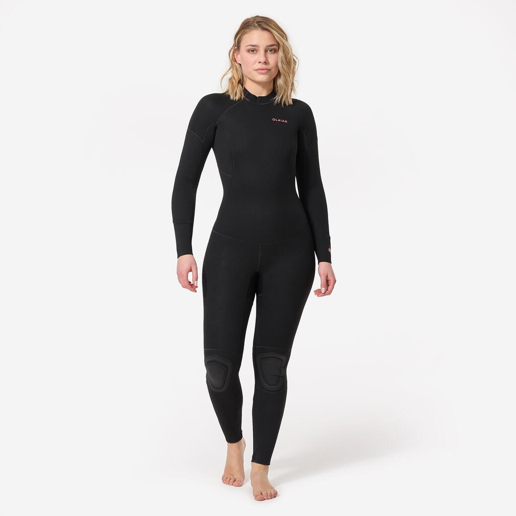 Women's 4/3 mm neoprene SURF 100 wetsuit with back zip black