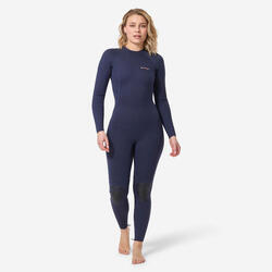 Combinaison surf 100 néoprène 2/2 mm femme bleu marine back zip