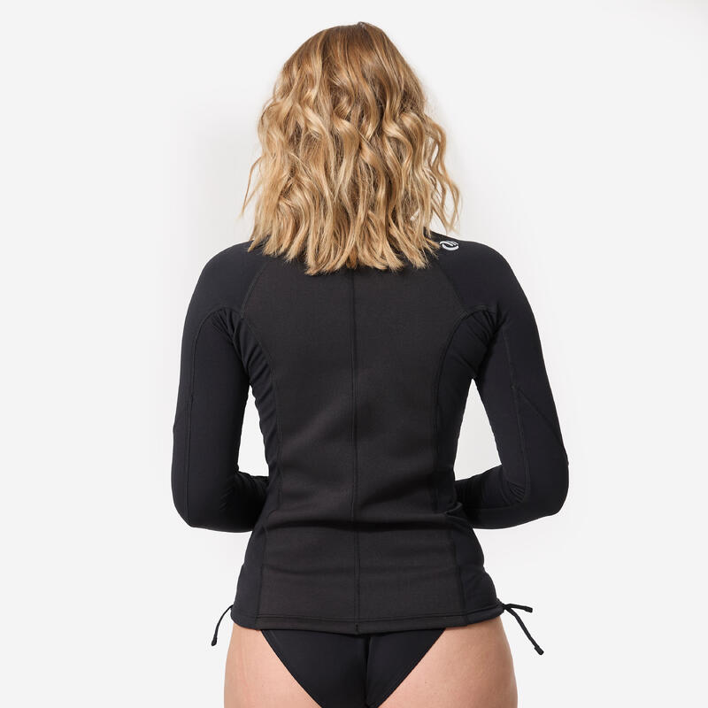 Bluză surf anti-UV UPF50+ Negru Damă
