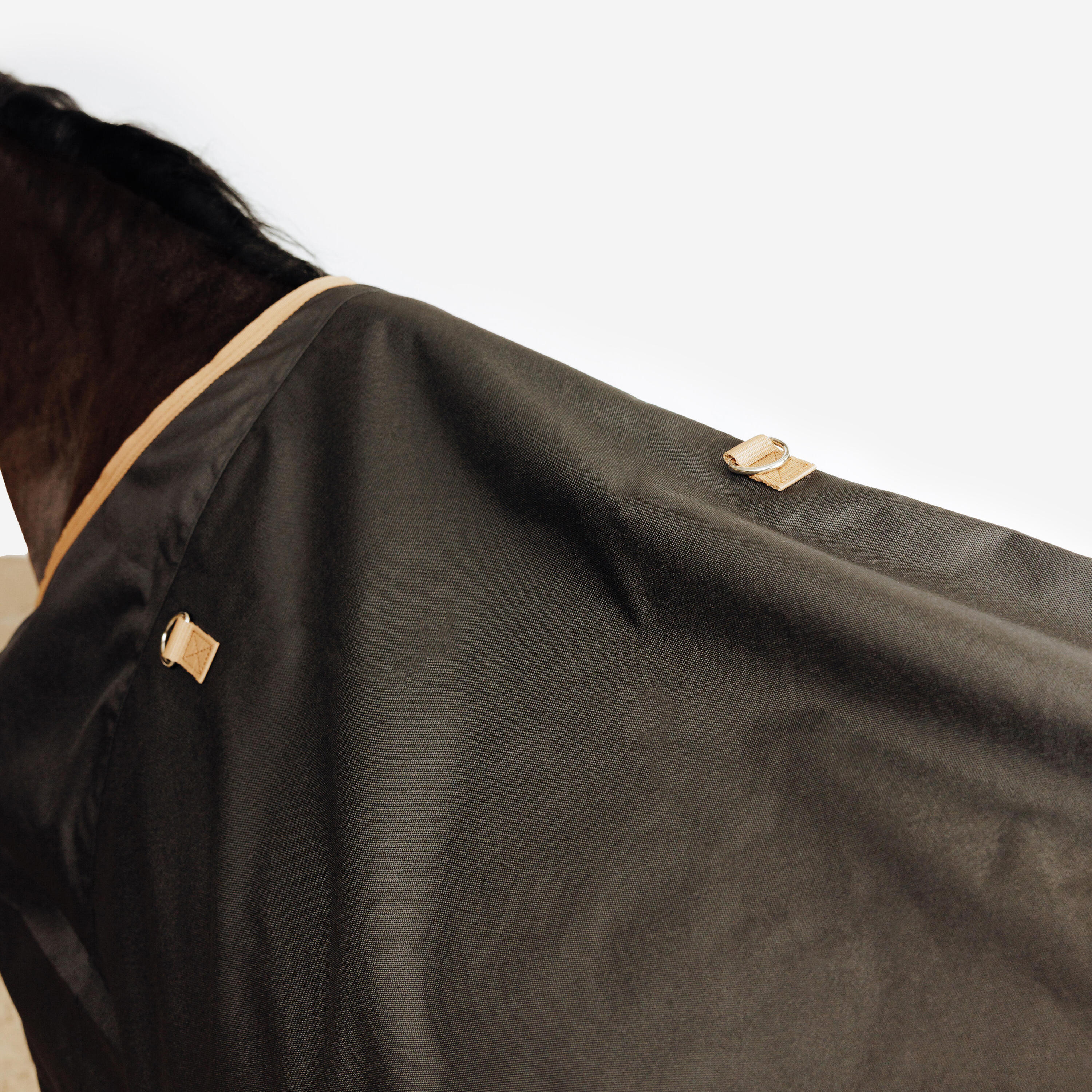 Wasserdichte Outdoordecke für Pferd und Pony – Allweather 0 g, schwarz und braun 6/7