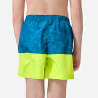 Boys’ surfing swim shorts with pockets - 100 Stories blue yellow